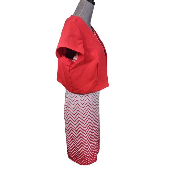 Vintage Danny & Nicole 2 Pc Dress Coral Ombre Chevron Crop Jacket Womens Plus 18 - Picture 2 of 10